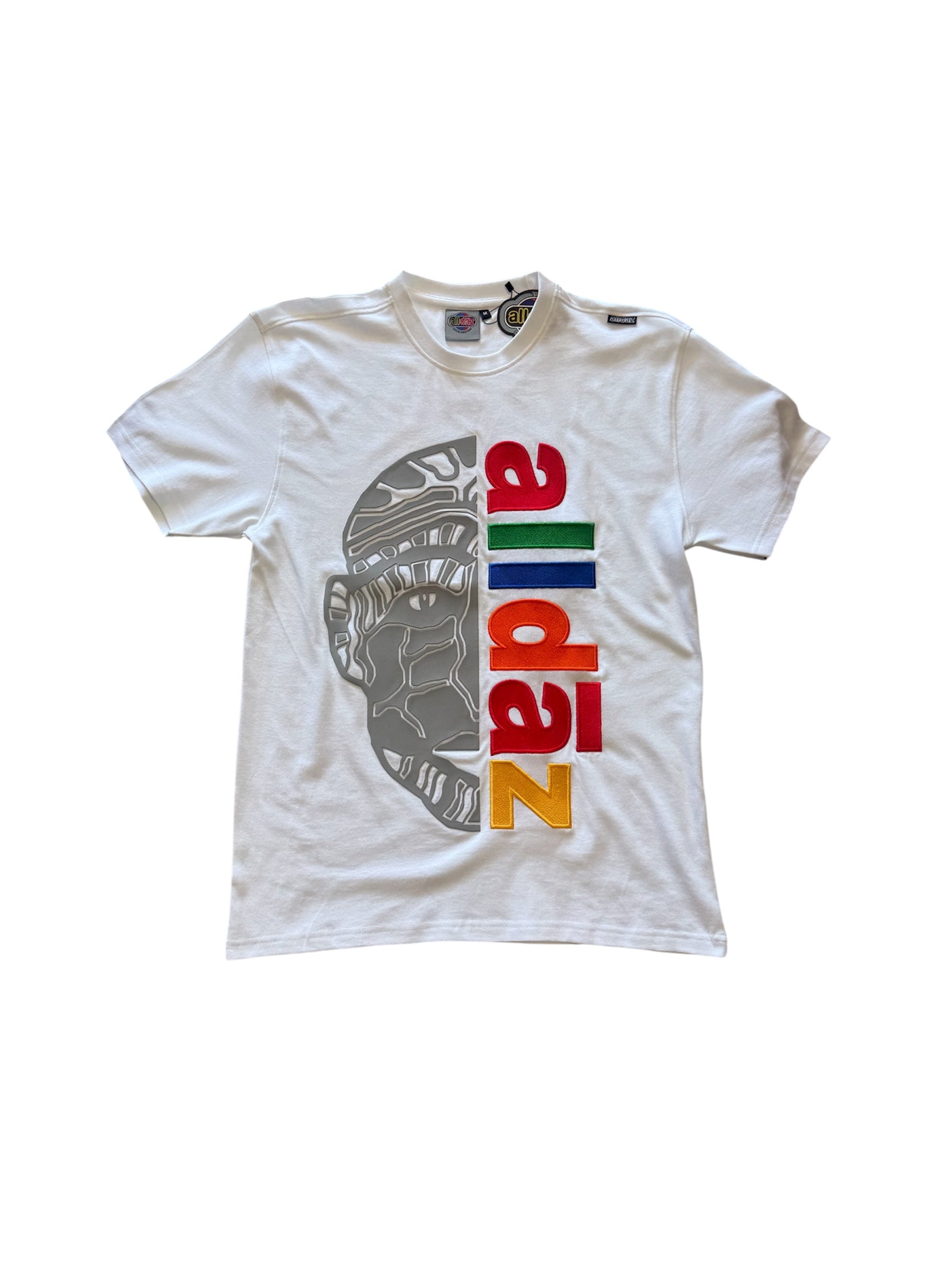 Embroidery Millenium Face/ Alldaz Letter T-Shirt - White