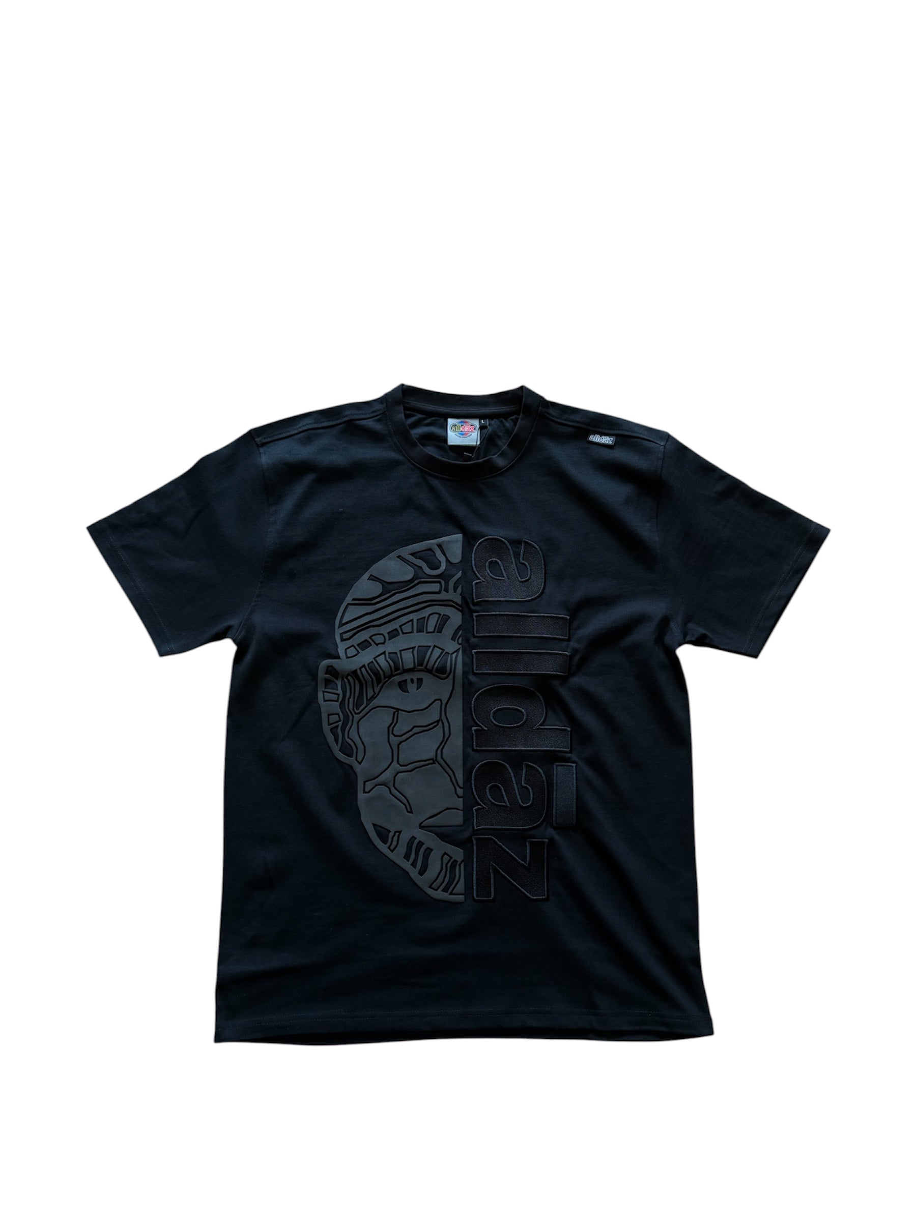 Embroidery Millenium Face/ Alldaz Letter T-Shirt - Black on Black