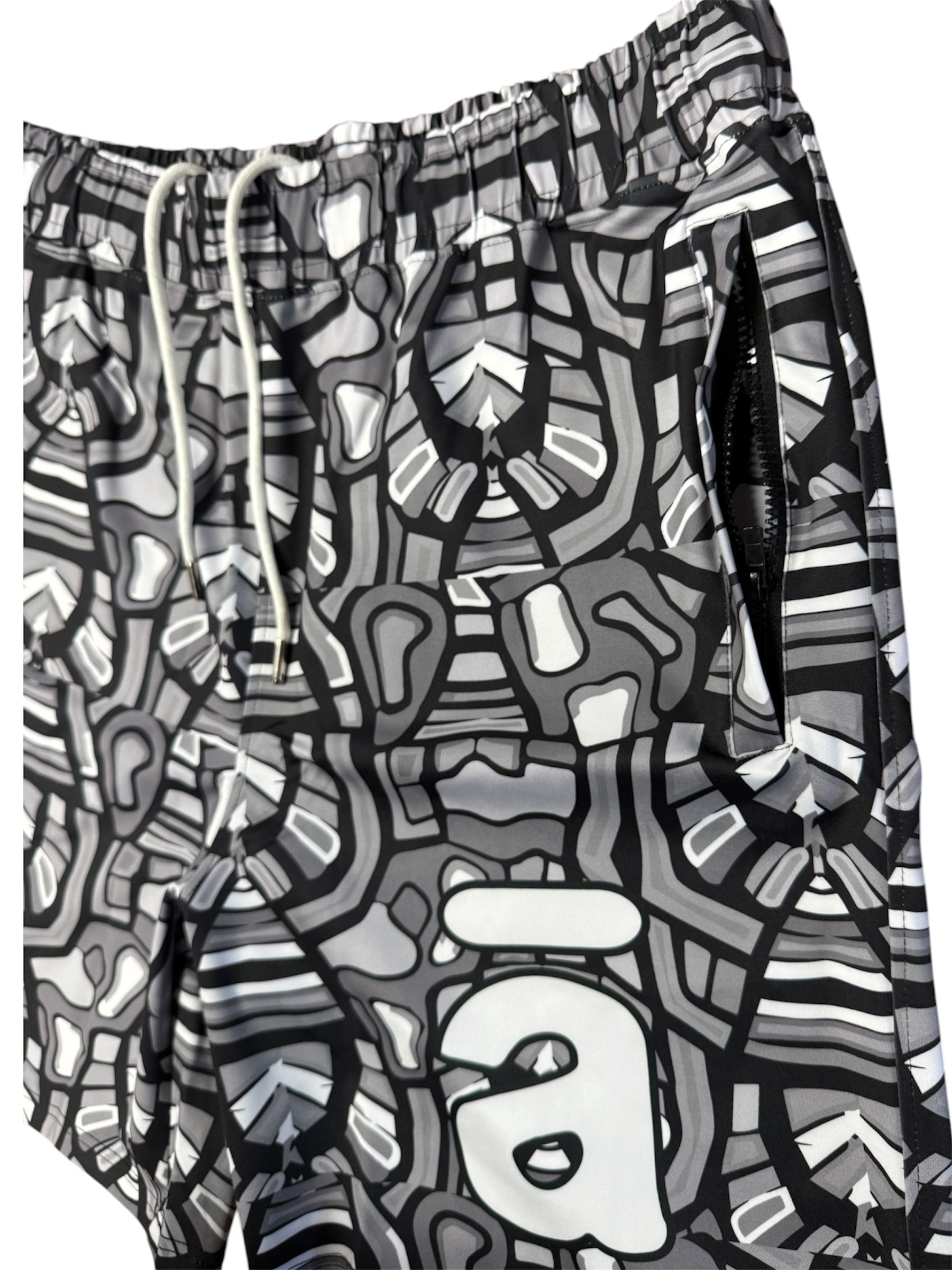 Nylon Black & Grey Zipper Pocket Shorts
