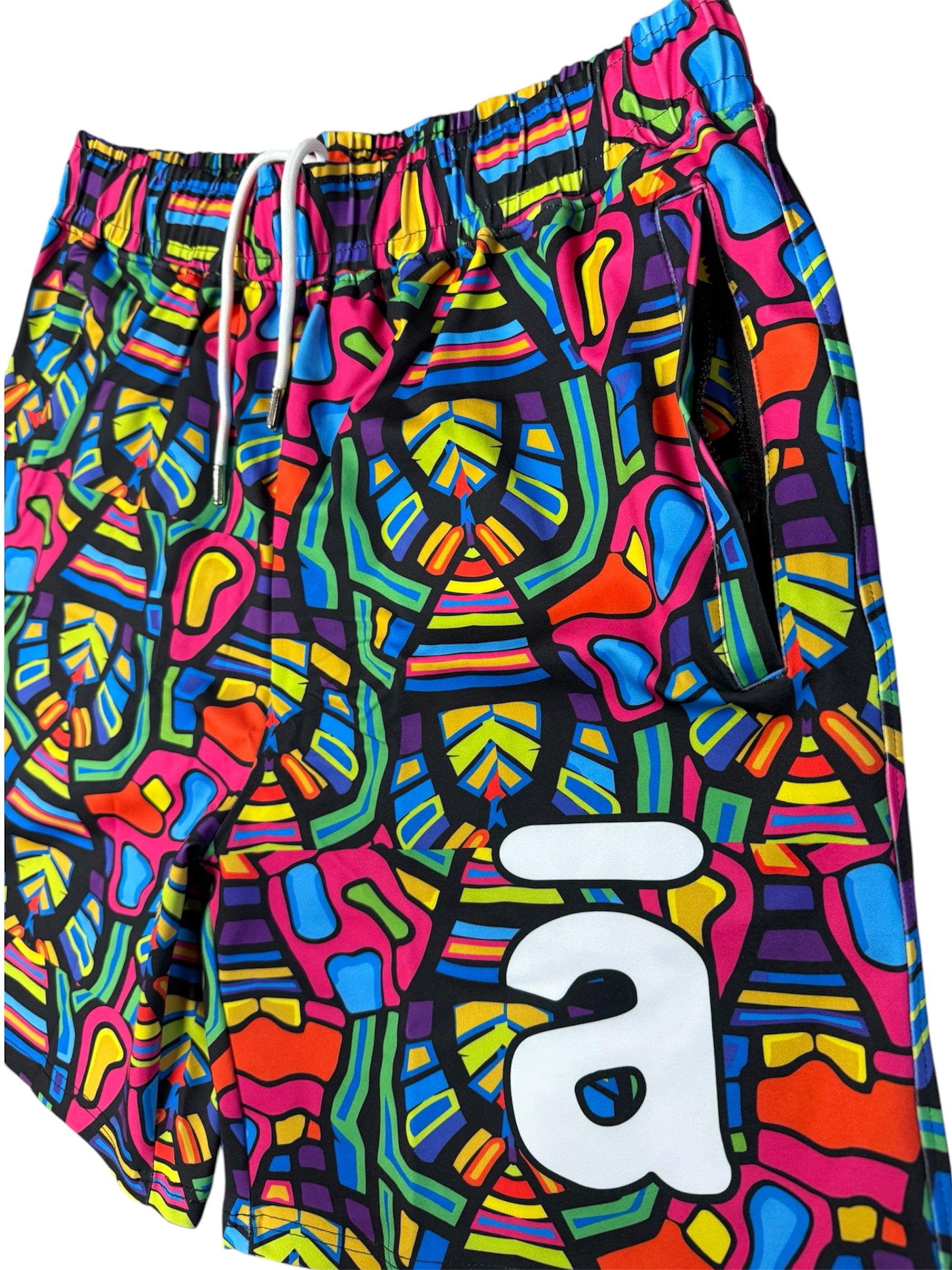 Nylon Multi Color Zipper Pocket Shorts