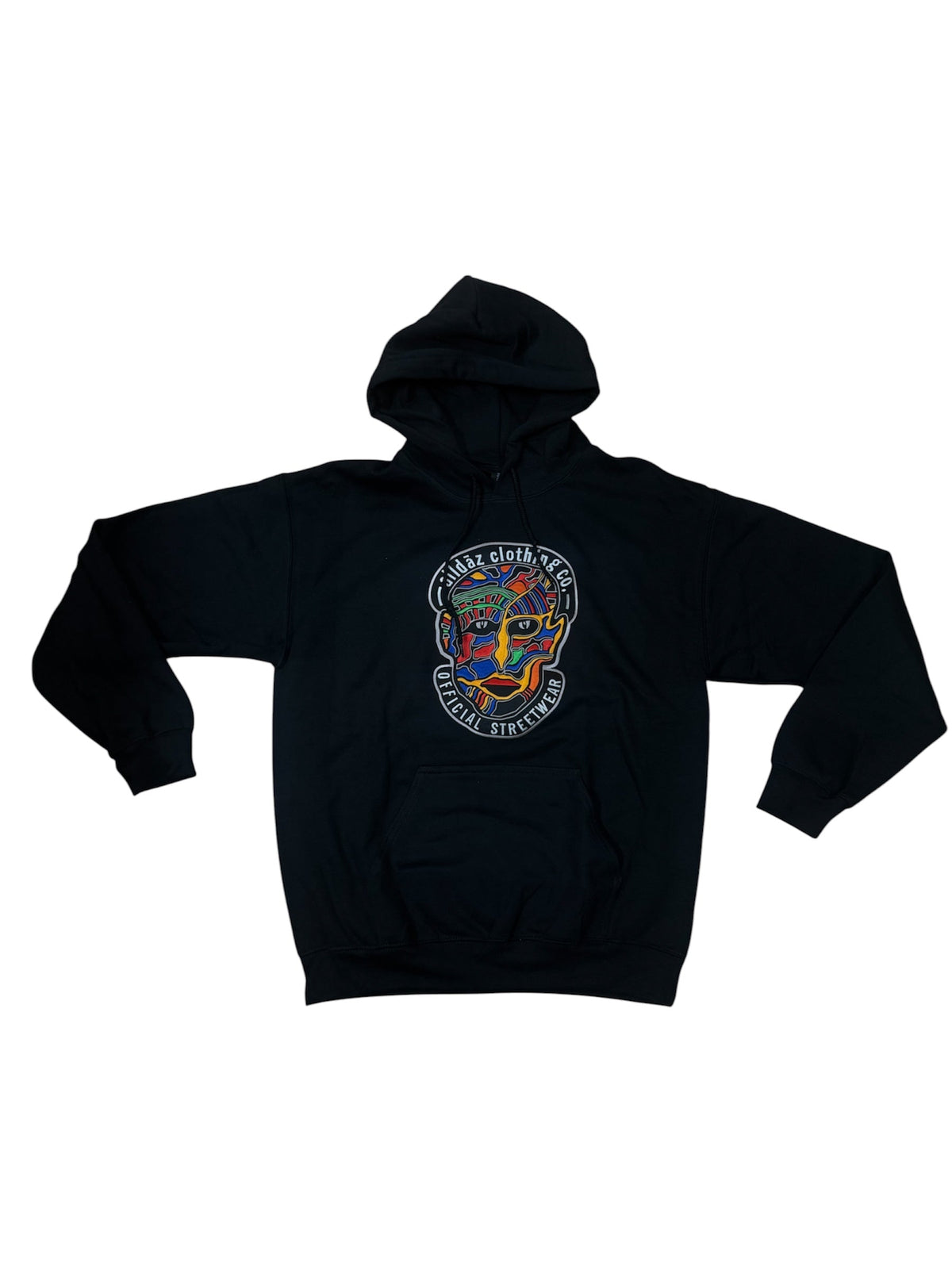 Alldaz Graphic Embroidery Patch Pullover Hoodie – Black